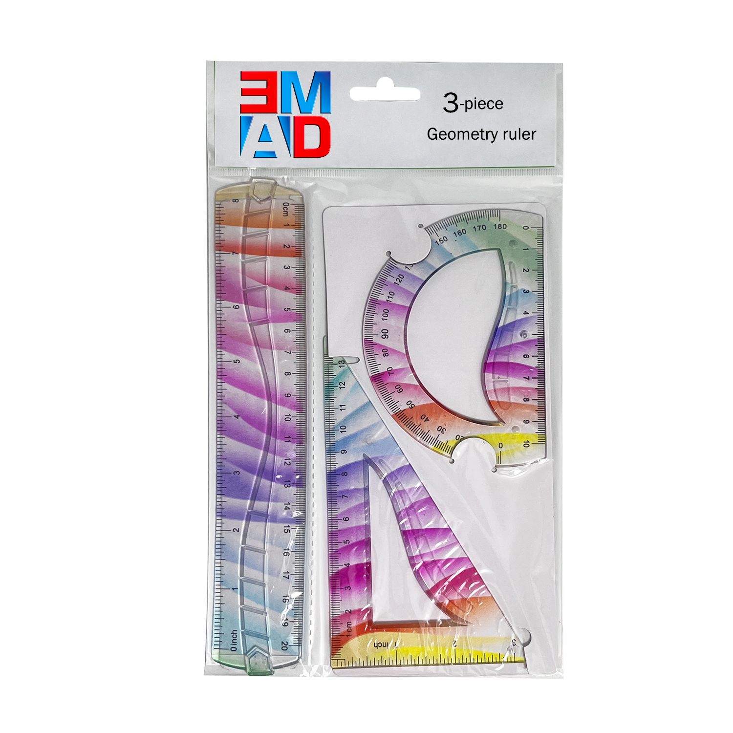 Custom logo 20cm flexible ruler plastic stationery supplies geometry math color gradient ruler measuring tool student ruler set